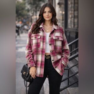 JODIFL Pink and Tan Plaid Jacket